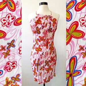 VTG 90s Y2K Funky People Rainbow Floral Midi Halter Dress